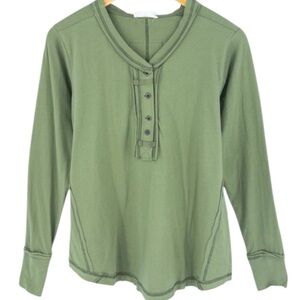 Zenana Olive Green Long Sleeve Henley Shirt with Thumbholes